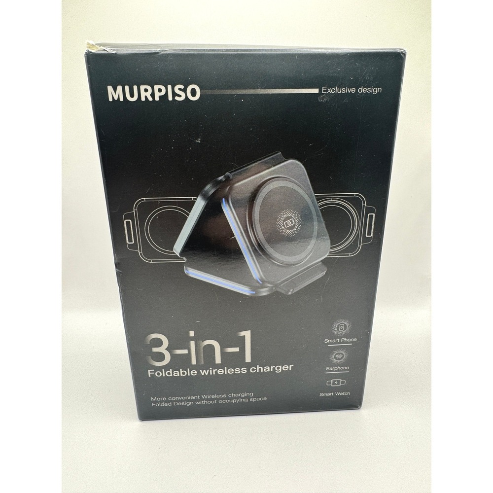MURPISO 3-in-1 Foldable Wireless Charger for iPhone Apple Watch AirPods Black